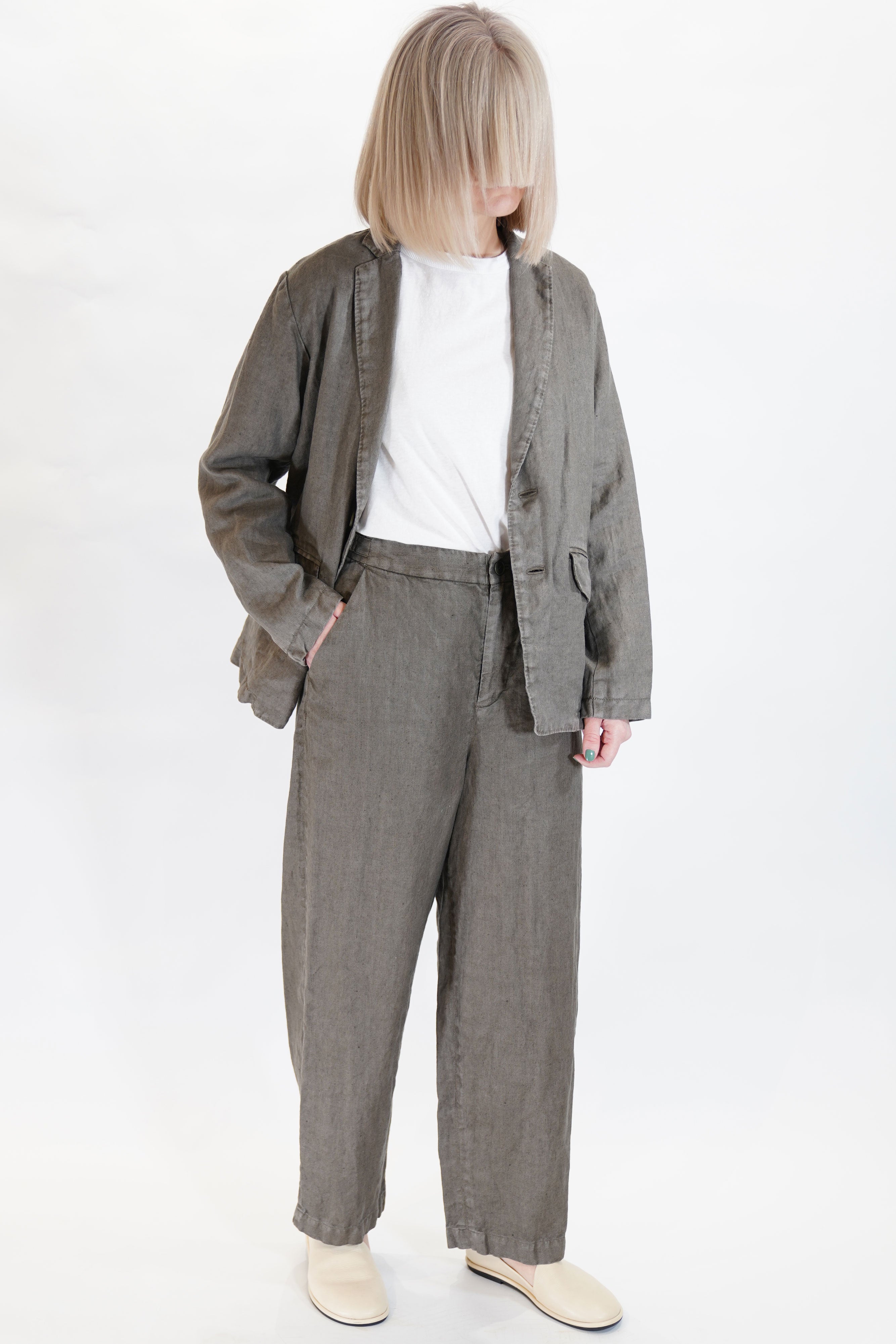 pas de calais linen twill tailored jacket khaki | carrousel the store