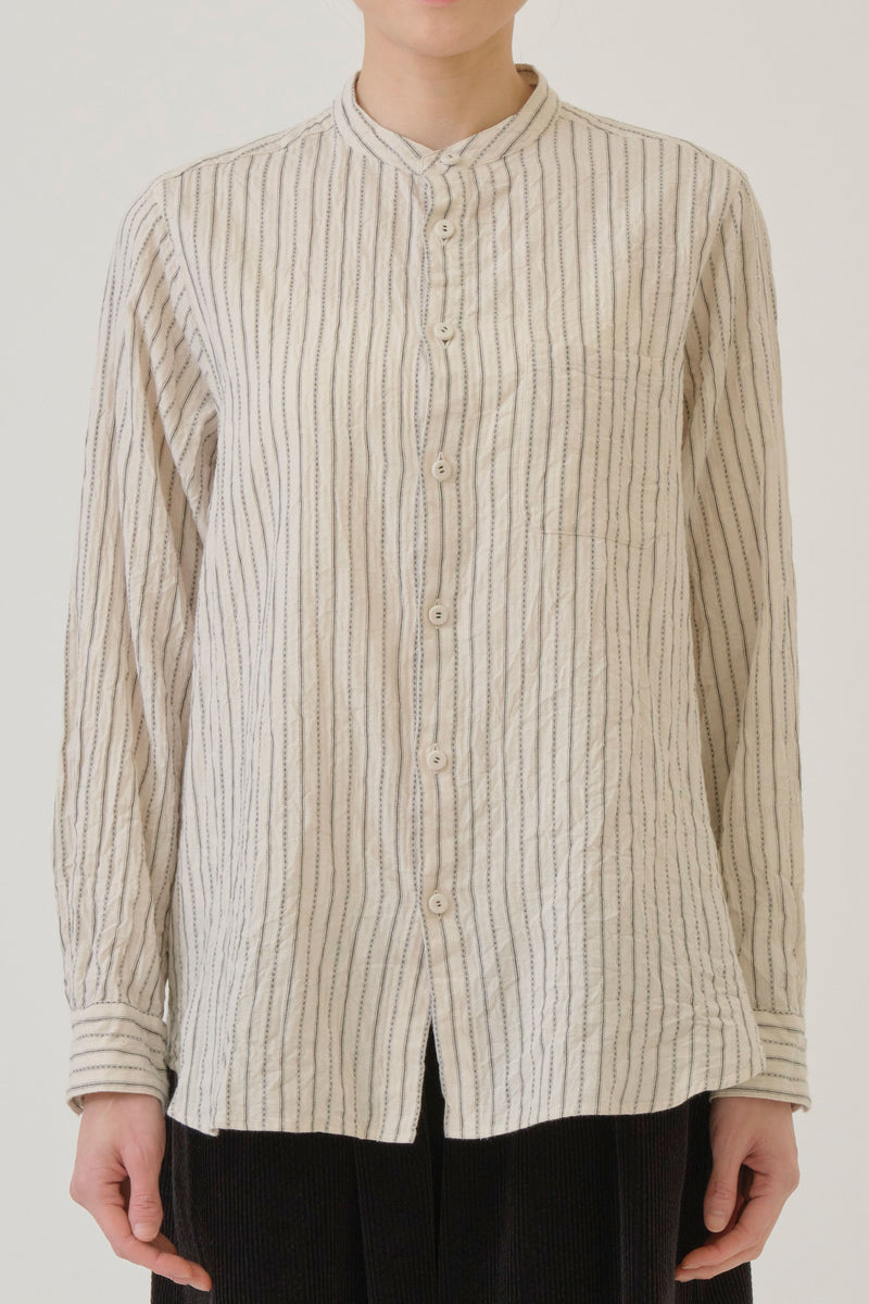 dobby stripe shirring brushed blouse ivory
