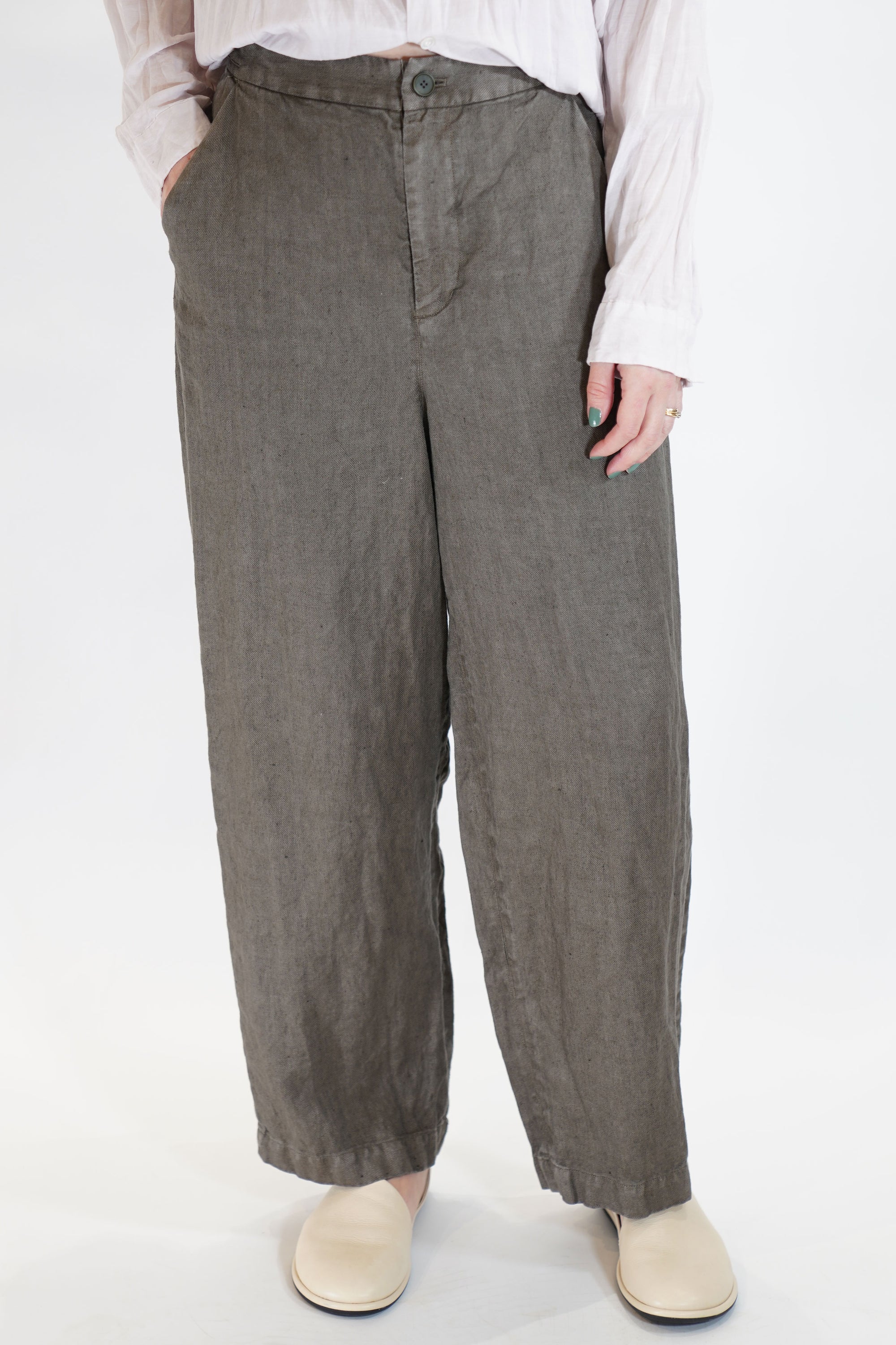 linen twill wide pants khaki