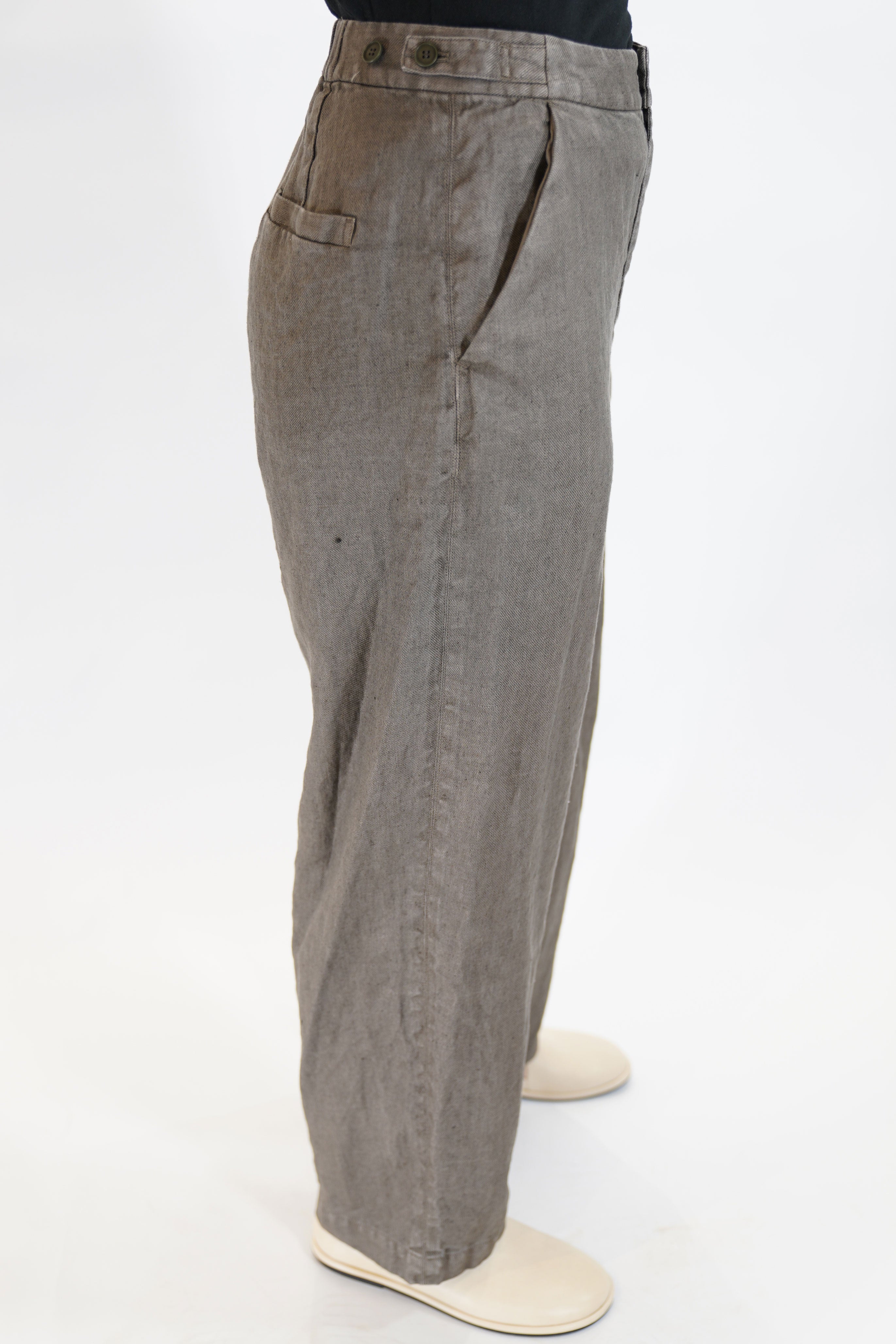 linen twill wide pants khaki | carrousel the store