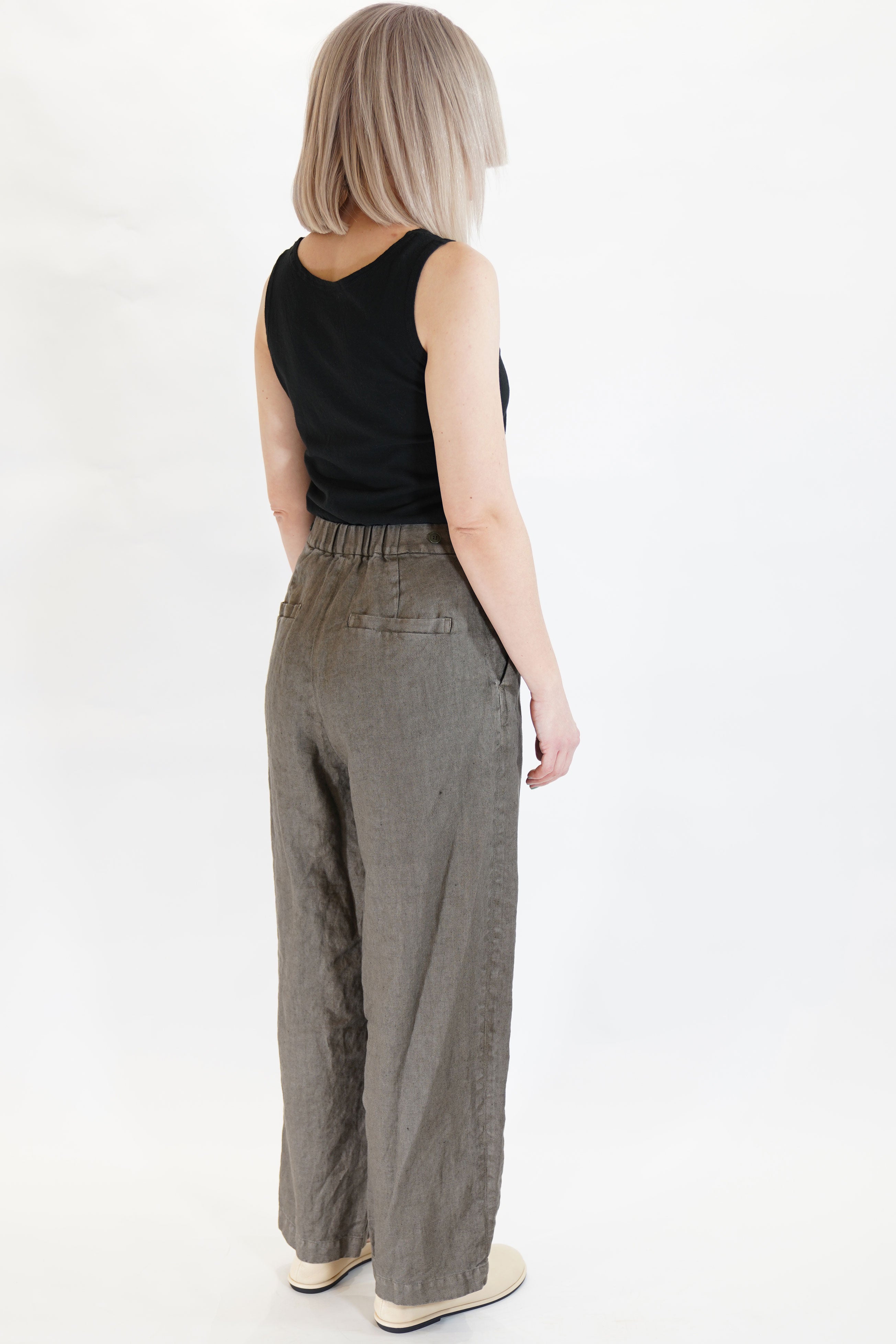 linen twill wide pants khaki | carrousel the store