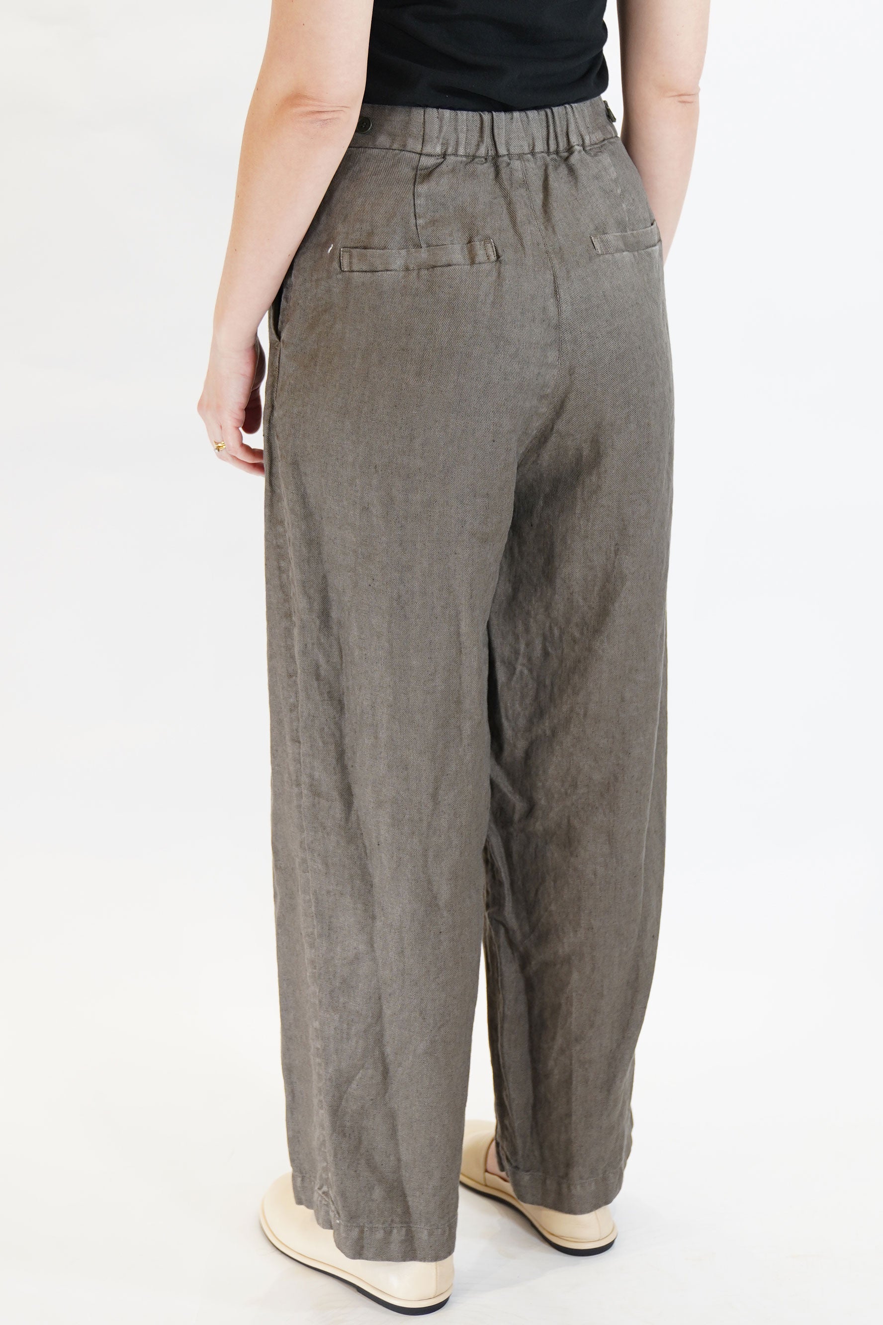 linen twill wide pants khaki