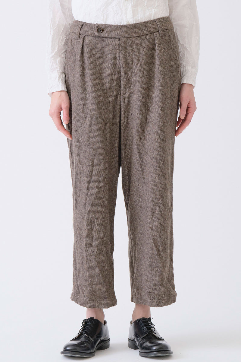 eco wool herringbone wide pants beige