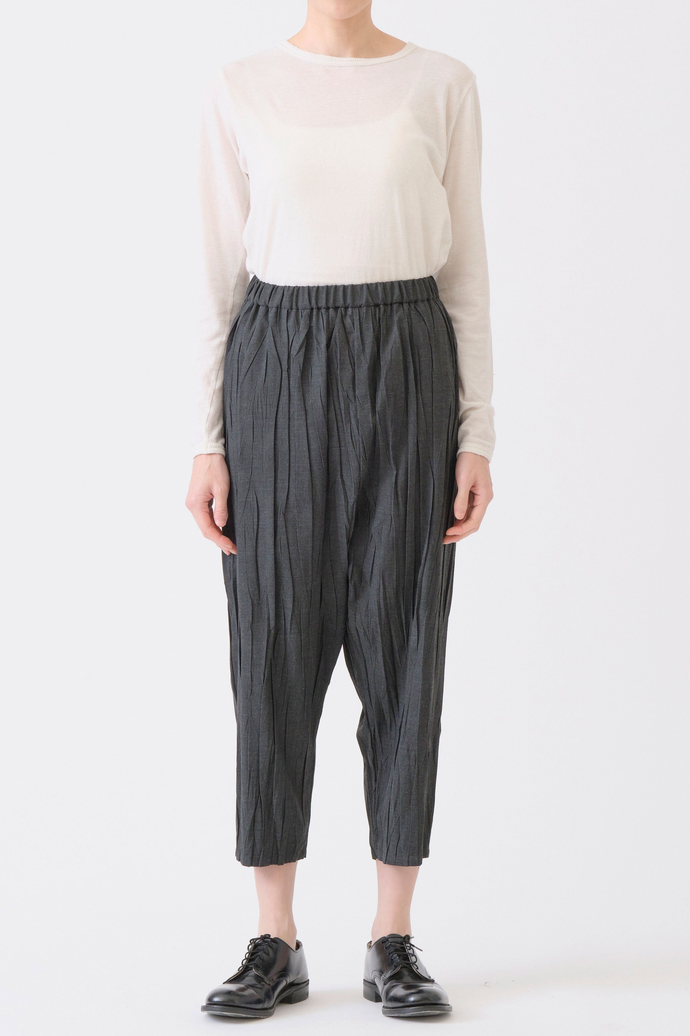 [Margesherwood] / ☆ WAIST BUCKLE COTTON PANTS / charcoal 7-Pocket Dress Pant Yoga Pant | Straight (Charcoal) | Betabrand
