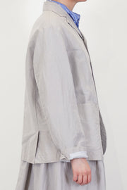 side view of pas de calais jacket cotton linen grey relaxed fit, drop shoulders