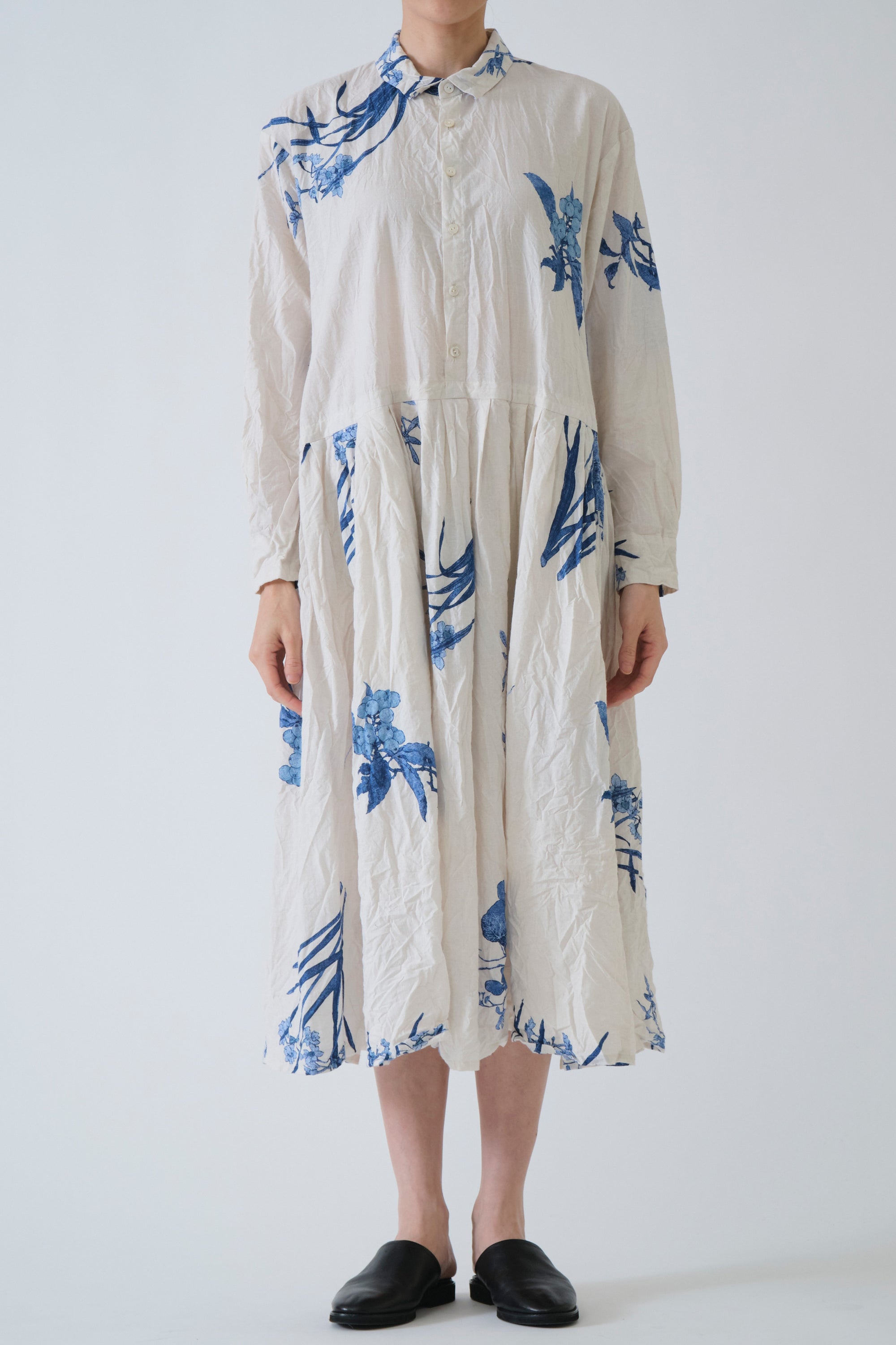 japonism flower print dress ivory
