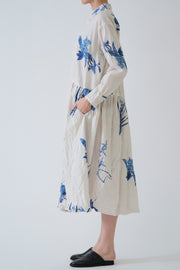 japonism flower print dress ivory