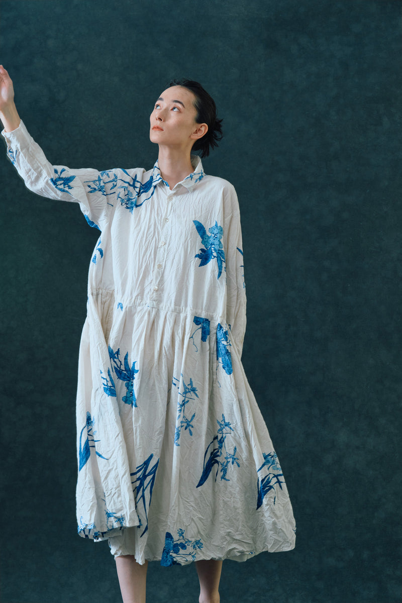 japonism flower print dress ivory