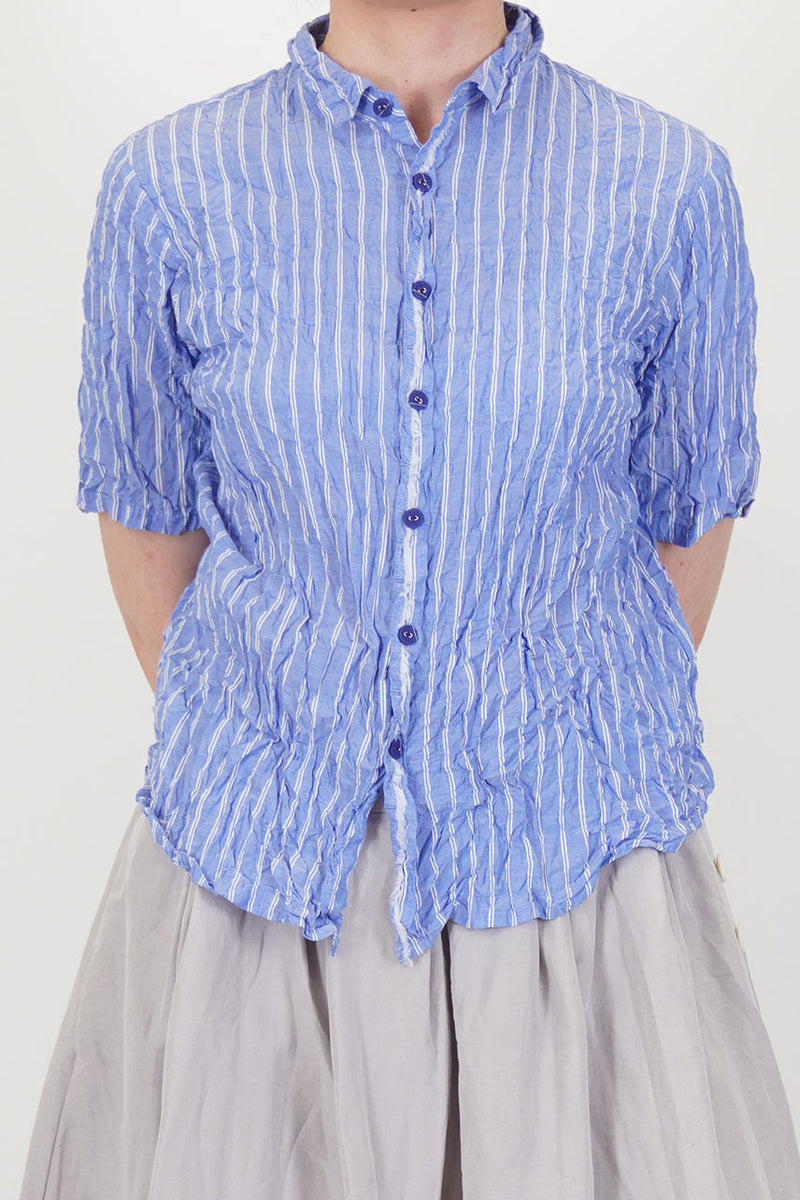 shirring stripe blouse saxe blue