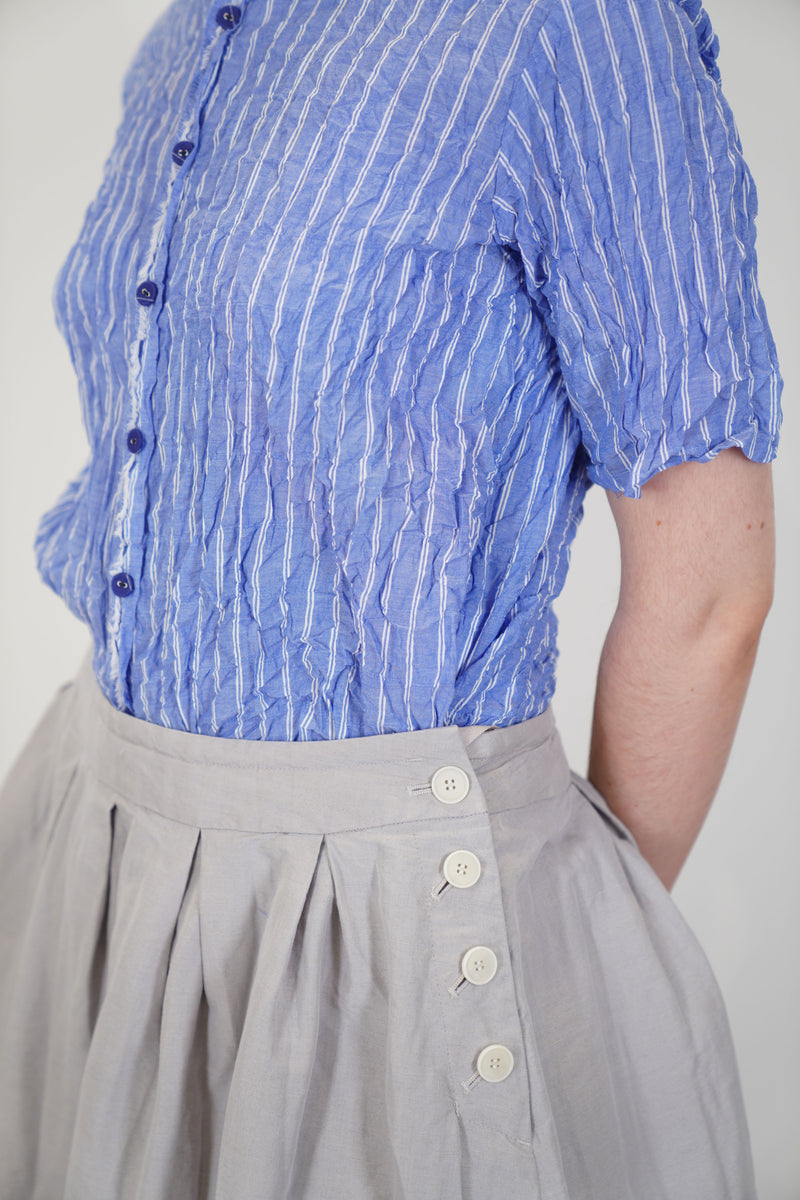 shirring stripe blouse saxe blue