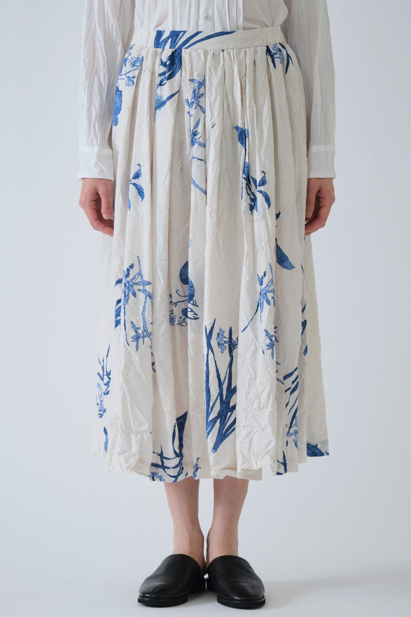 japonism flower print skirt ivory
