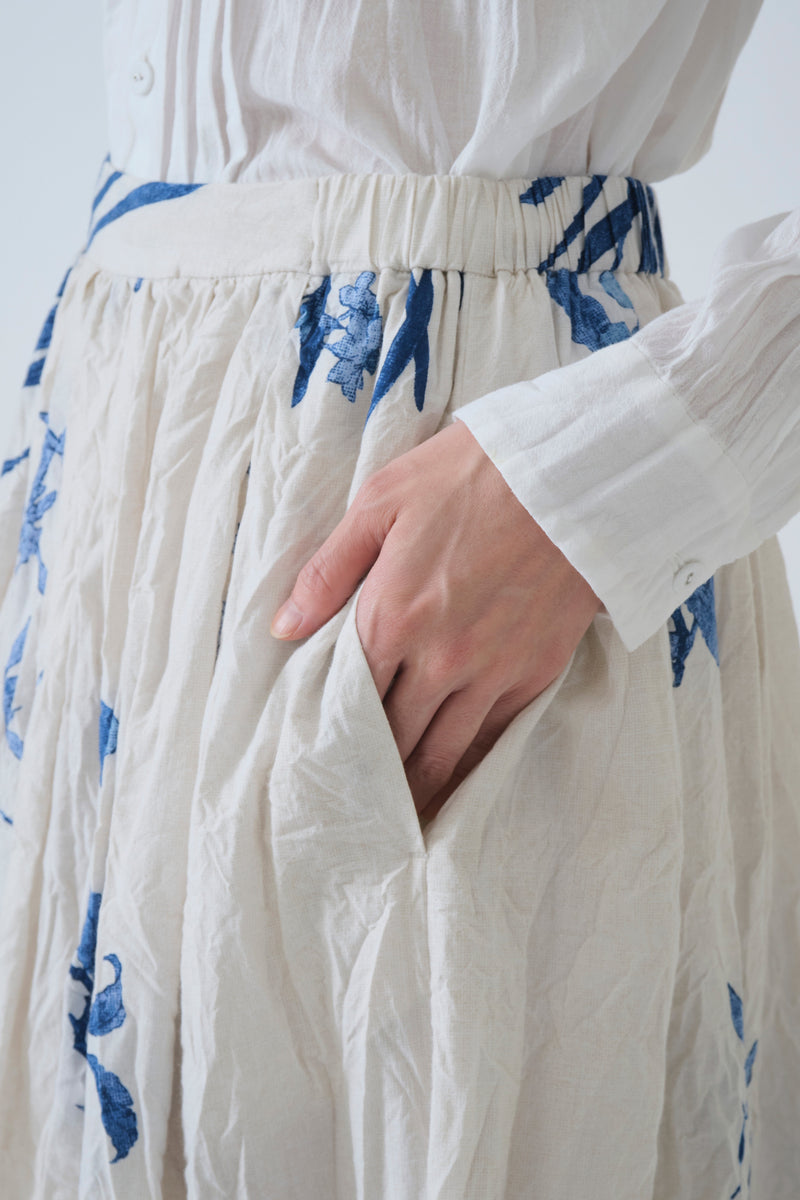 japonism flower print skirt ivory