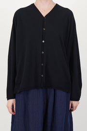 model wearing pas de calais cardigan cotton linen black