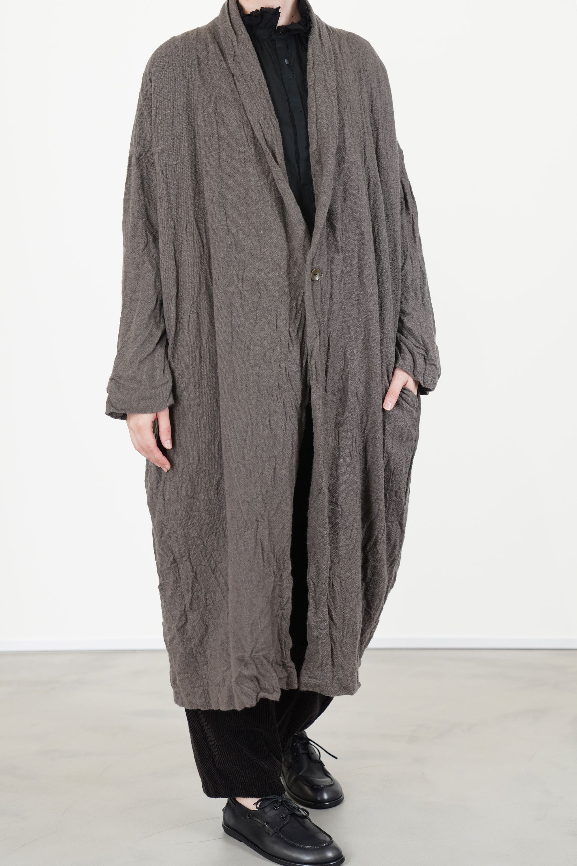 cashmere voile oversized robe coat greige