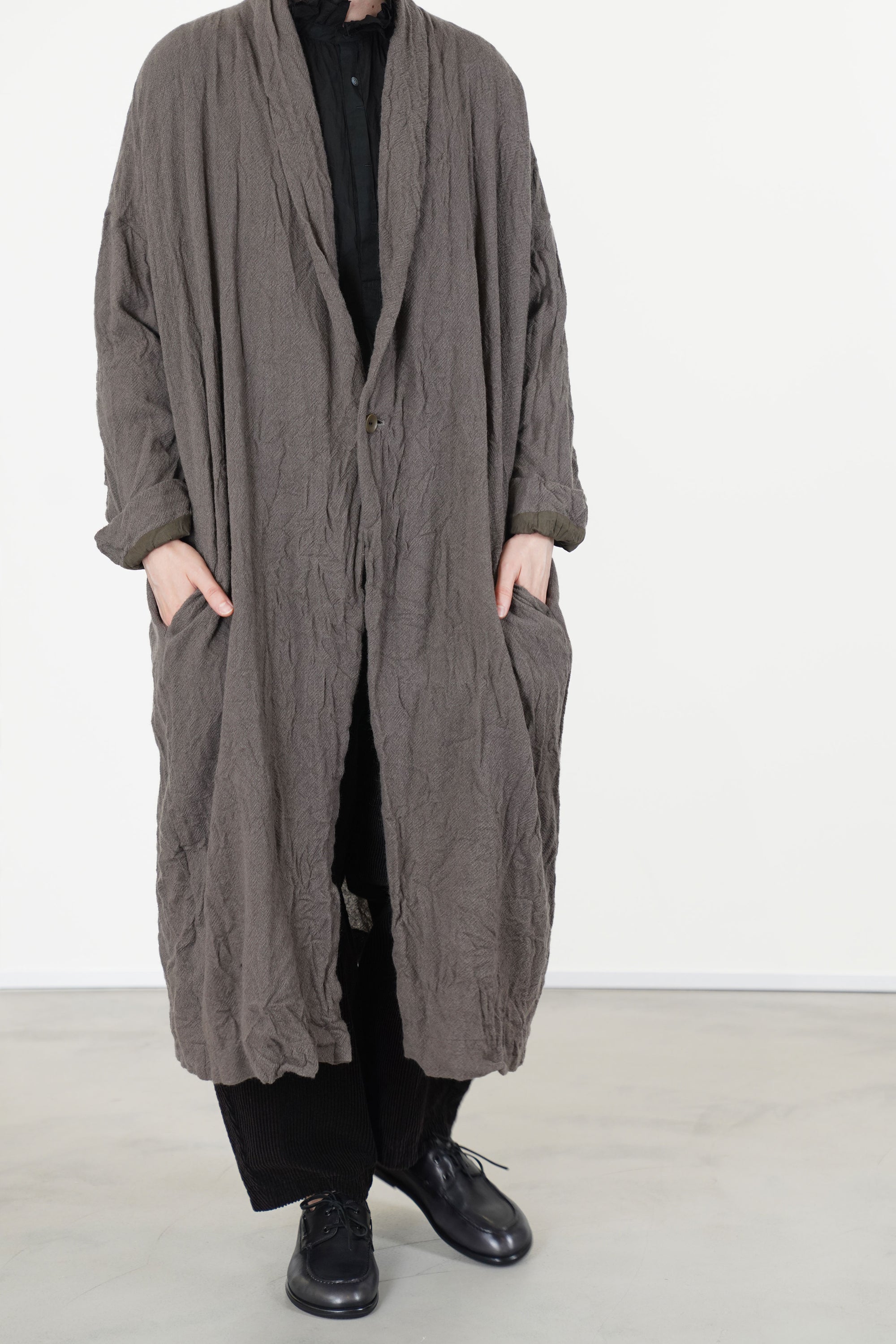 cashmere voile oversized robe coat greige