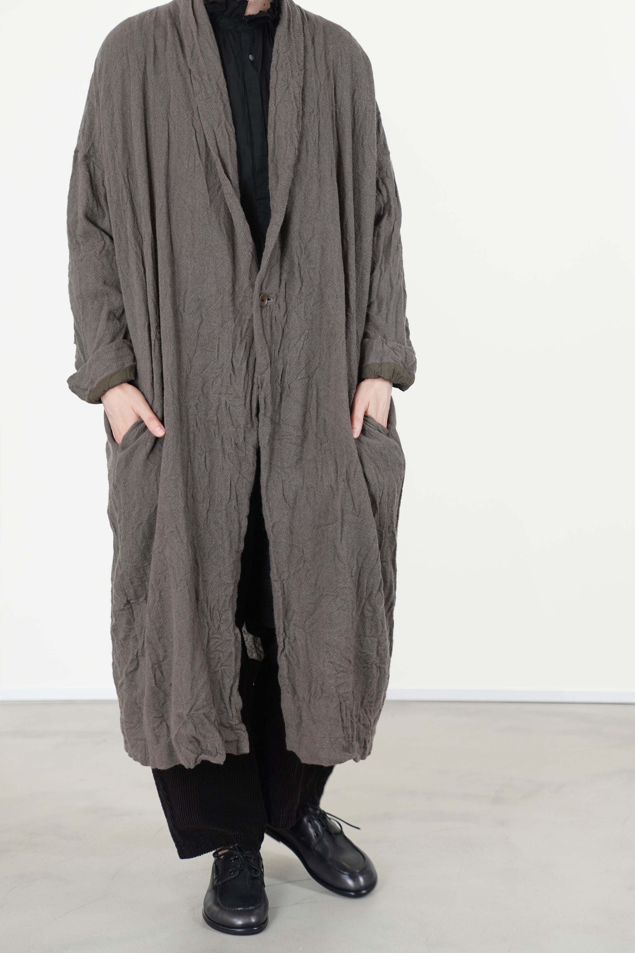 cashmere voile oversized robe coat greige