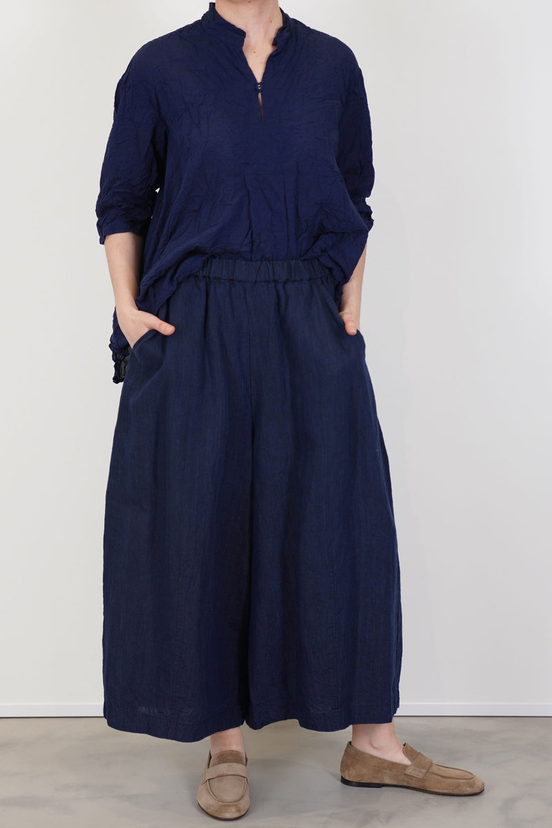 chambray wide pants linen indigo