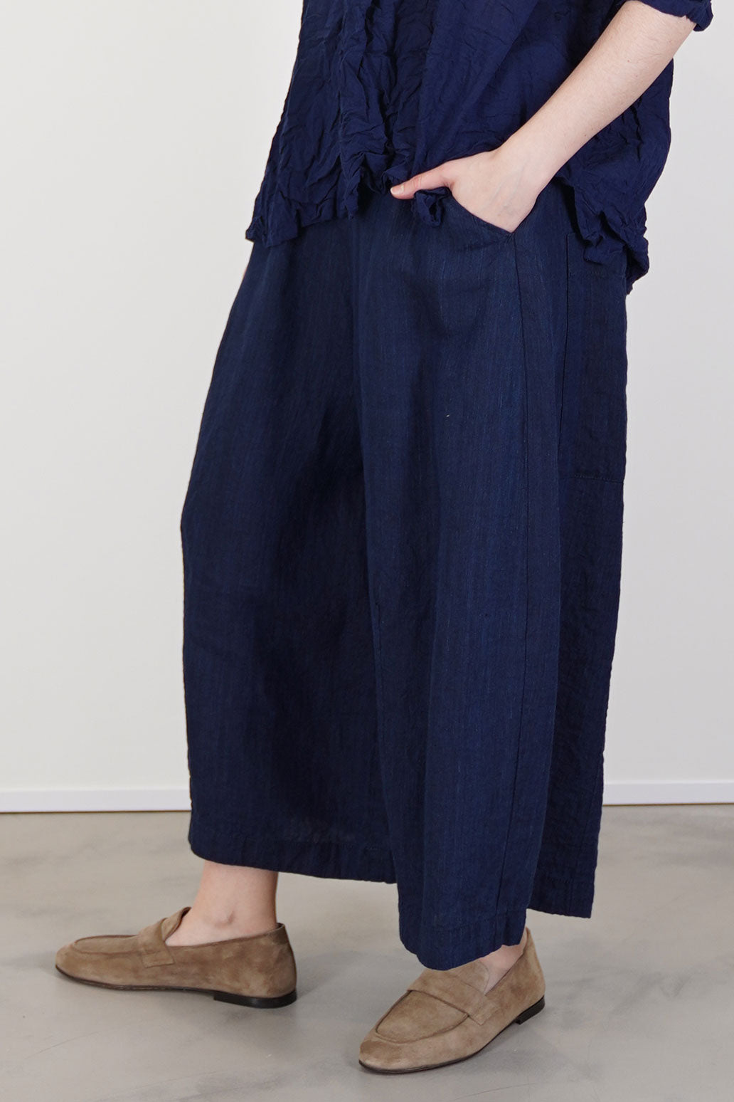 chambray wide pants linen indigo