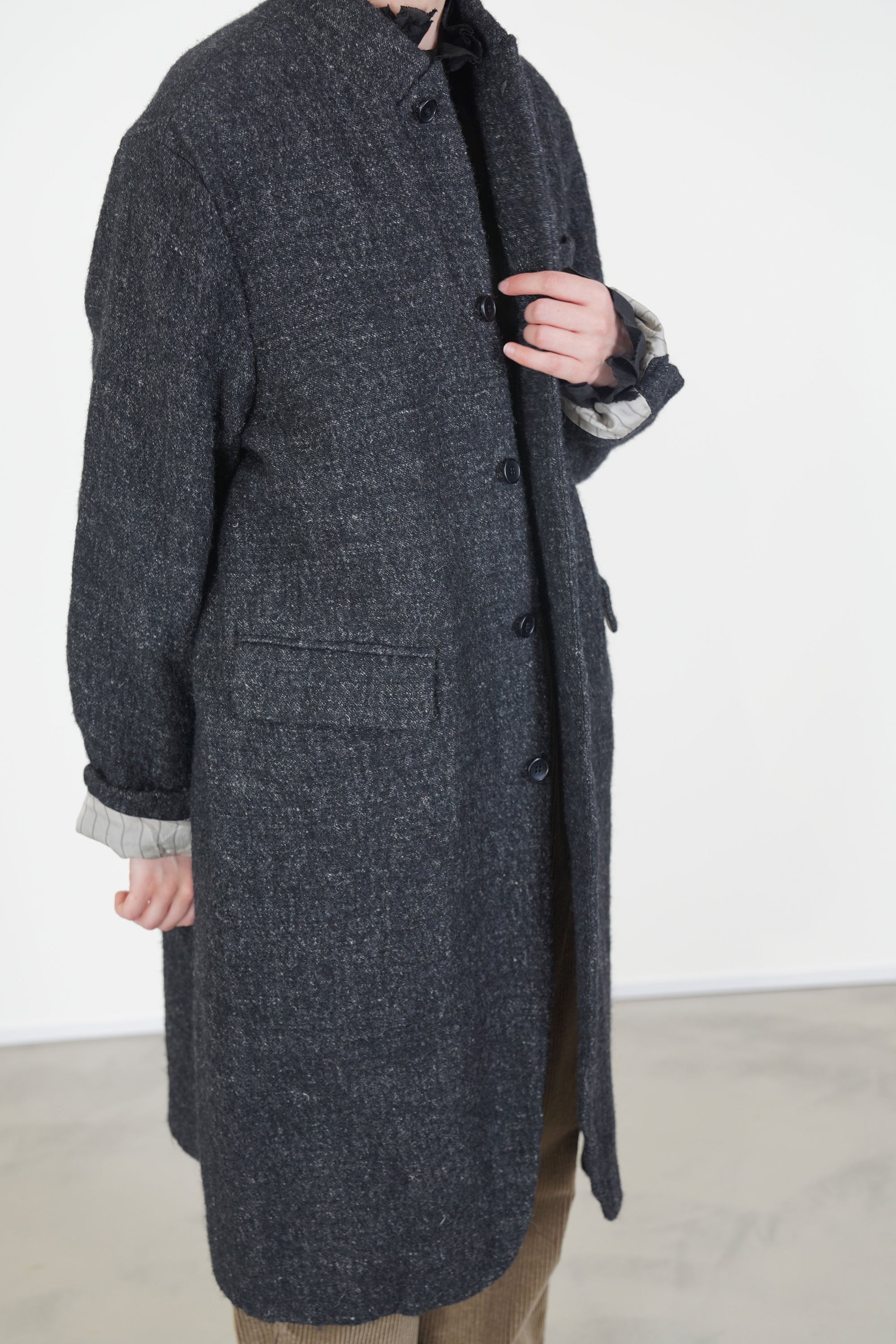 chesterfield coat wool linen charcoal