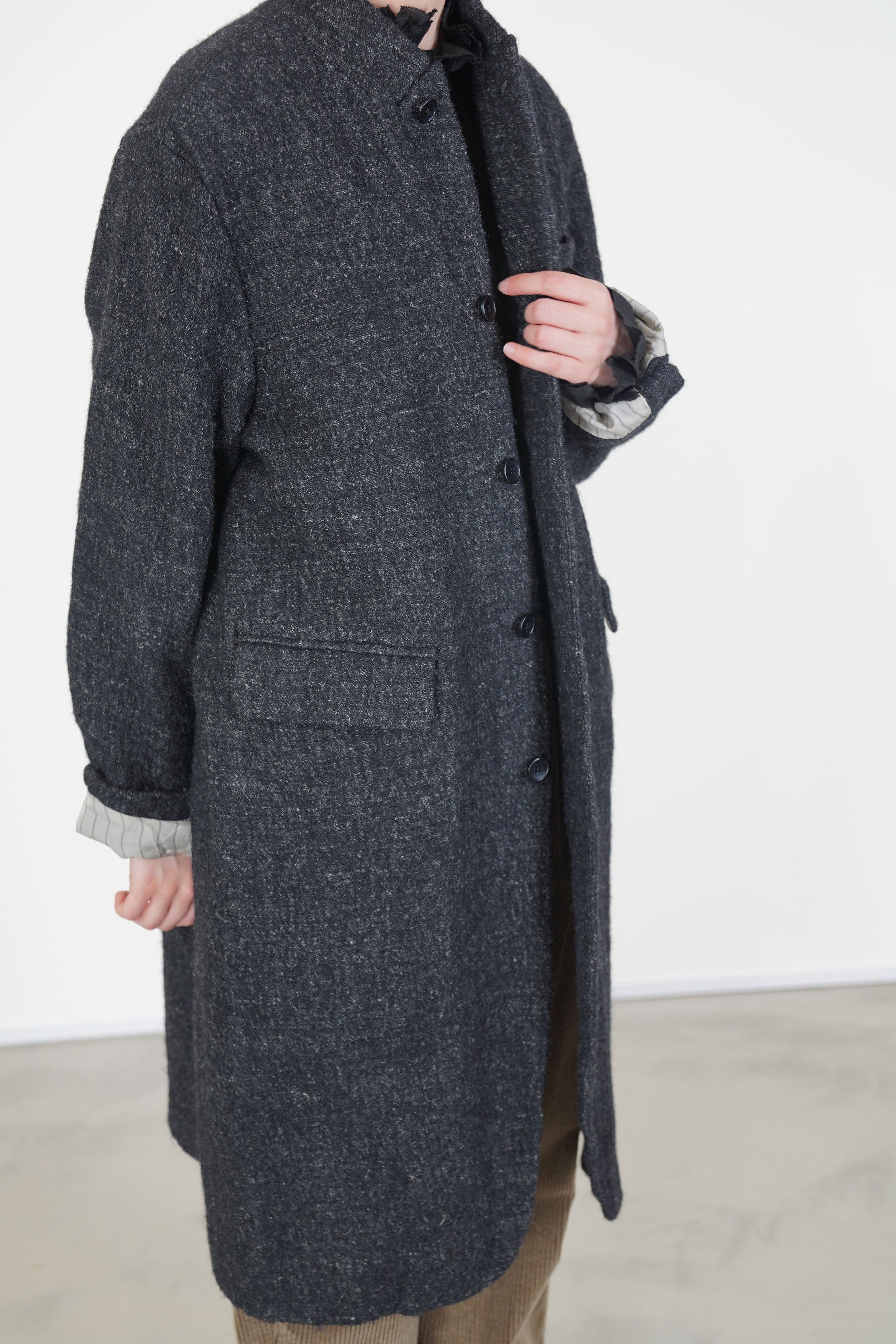 chesterfield coat wool linen charcoal