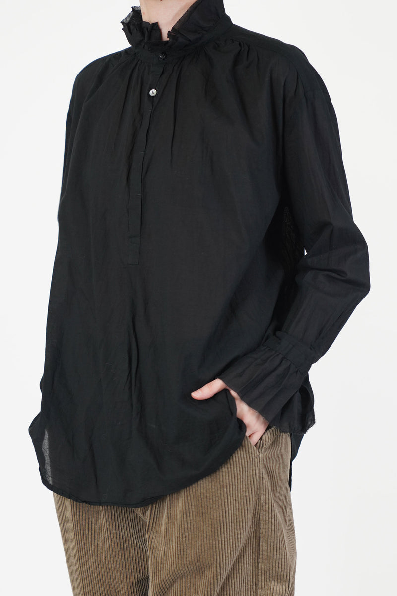cotton lawn ruffle blouse black