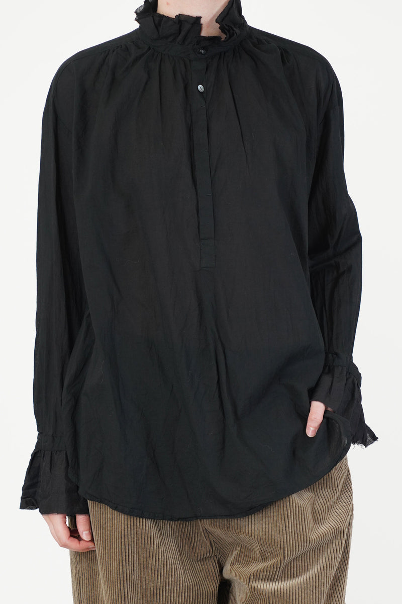 cotton lawn ruffle blouse black
