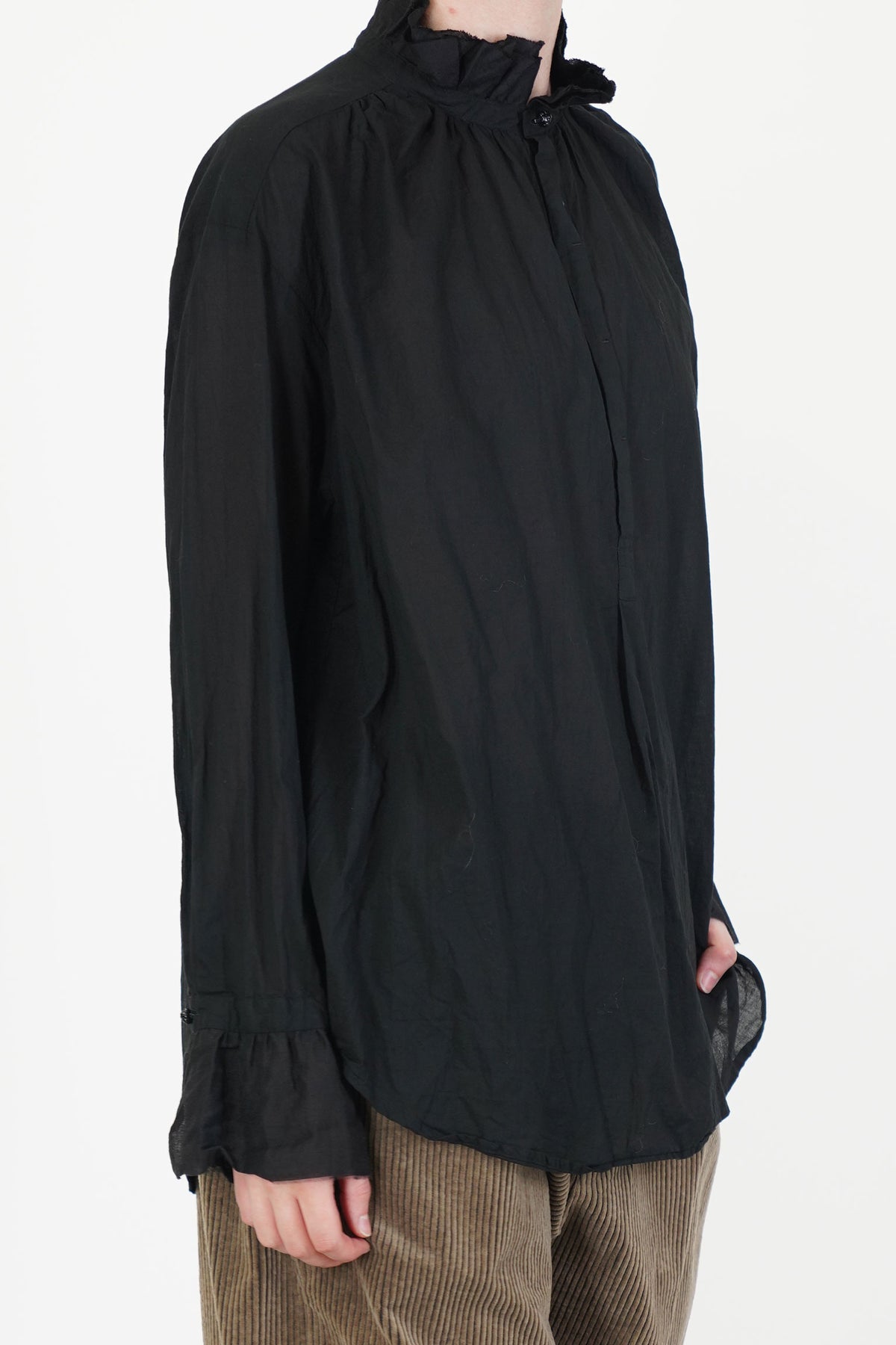 cotton lawn ruffle blouse black