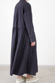back view of pas de calais cotton typewriter dress charcoal multiple button details at the cuffs, back pleat detail and relaxed fit