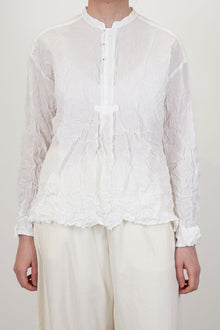 front view of pas de calais crinkle stand collar shirt white