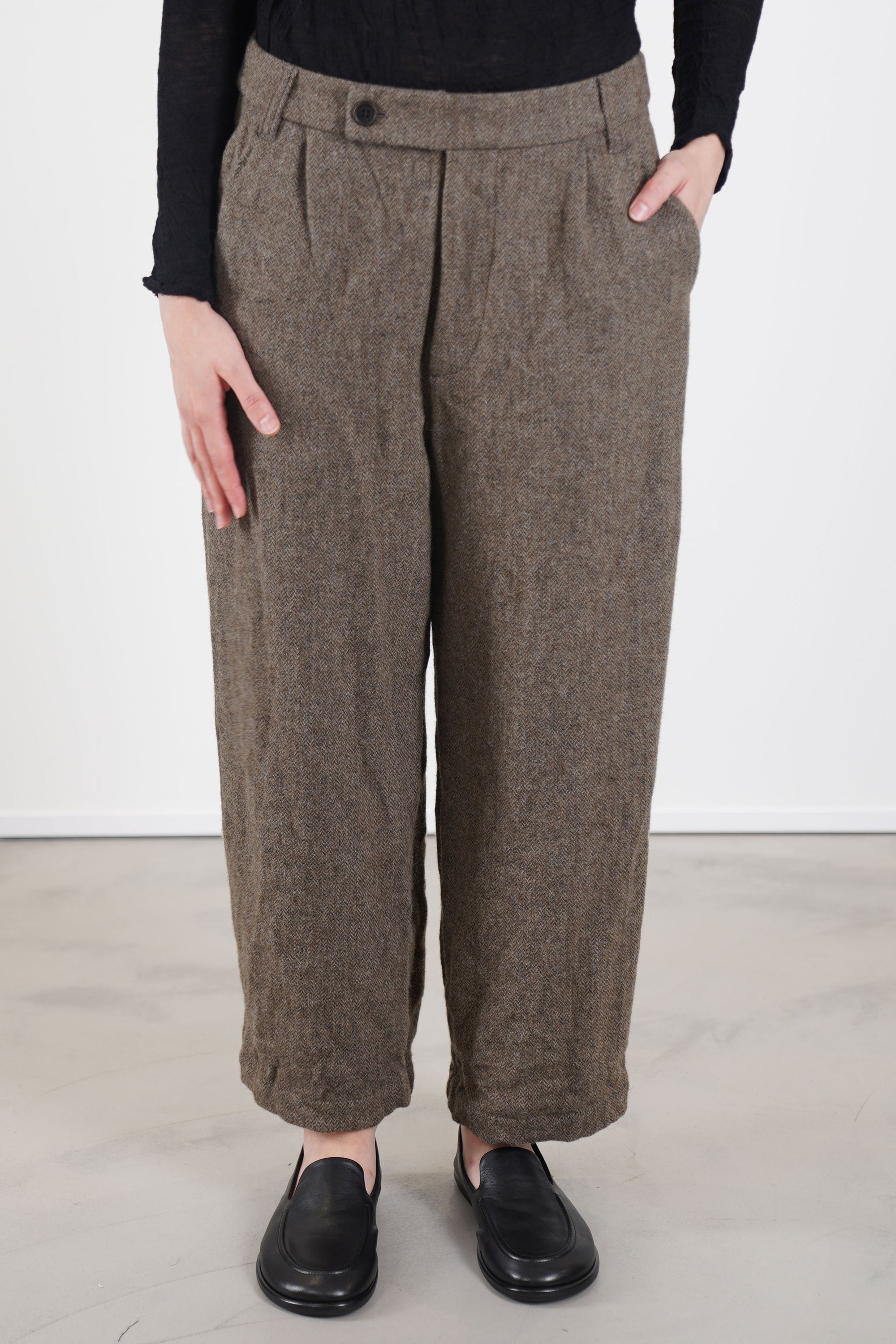 eco wool herringbone wide pants beige
