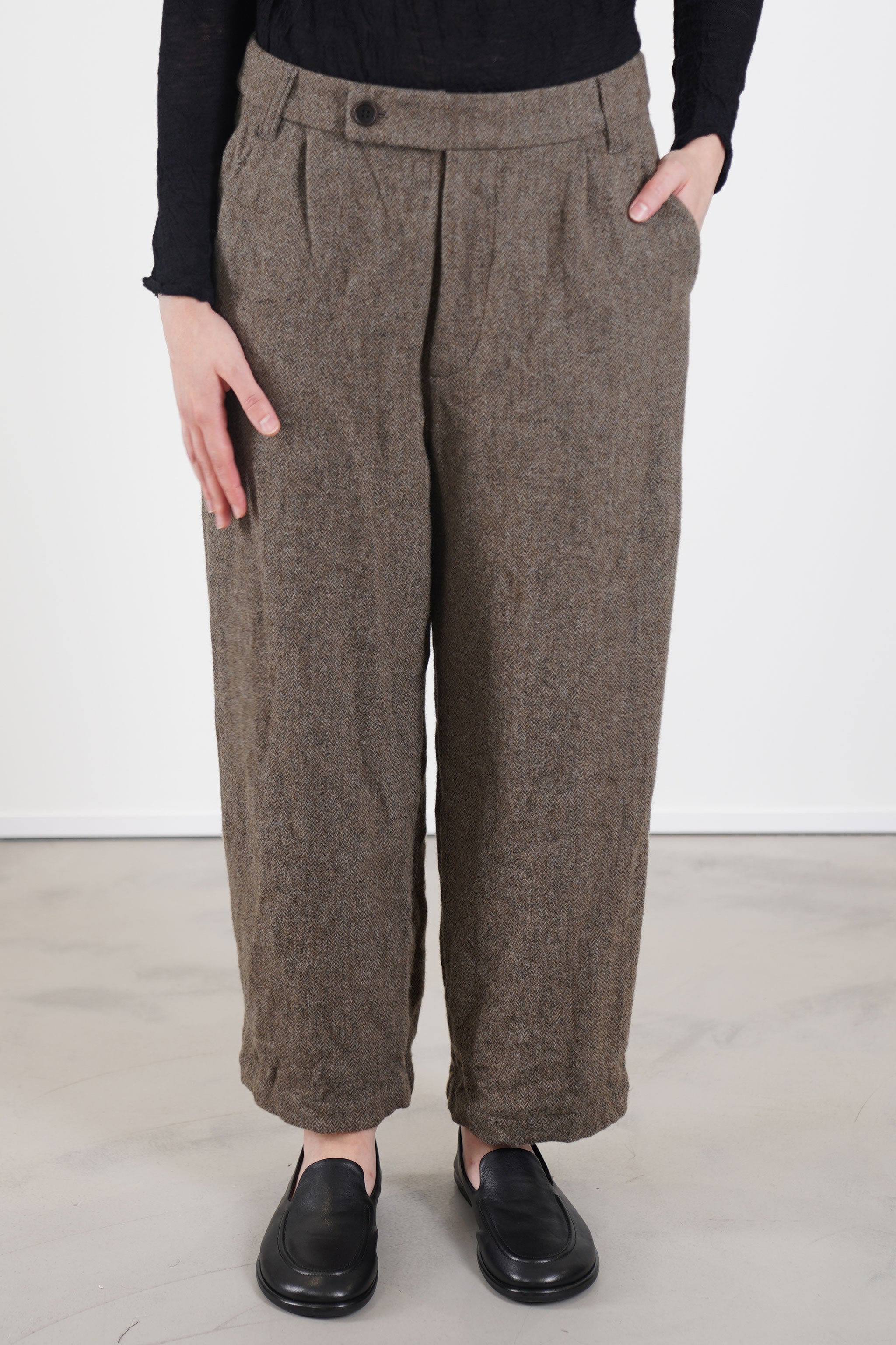 eco wool herringbone wide pants beige