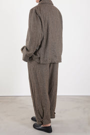 eco wool herringbone wide pants beige