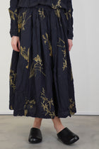 front view of pas de calais japonism flower print skirt navy
