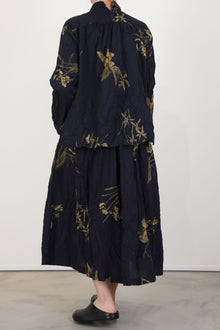 back view of pas de calais japonism flower print skirt navy