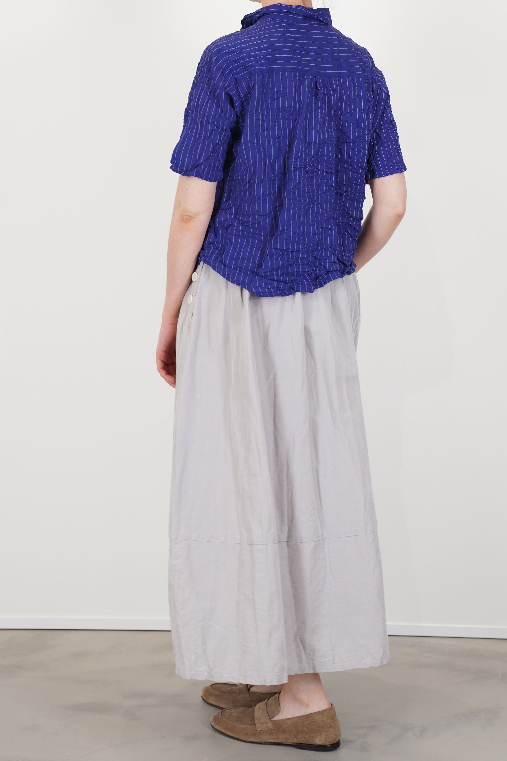 shirring stripe blouse navy