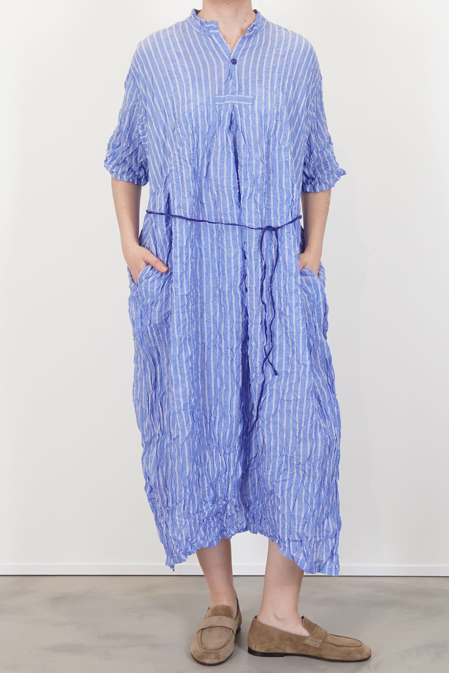 pas de calais ワンピース pas de calais shirring stripe dress saxe blue | carrousel the store