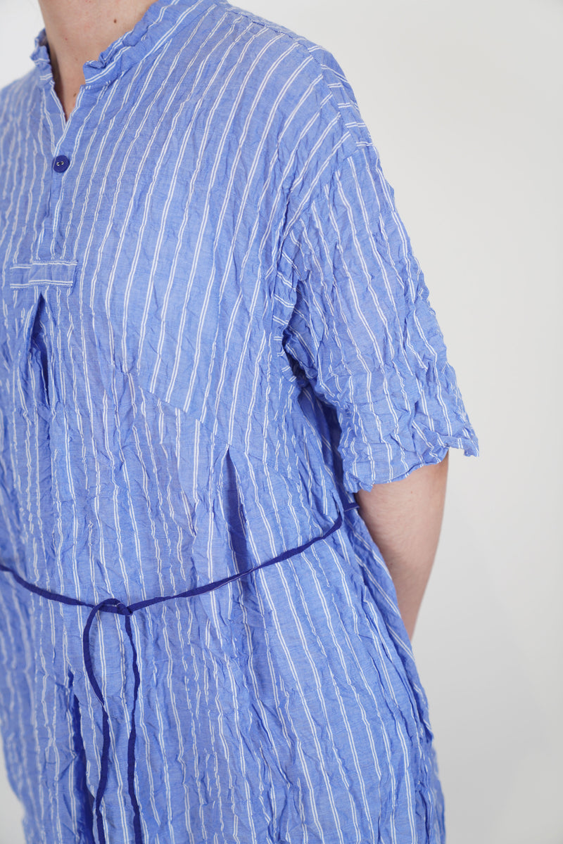 shirring stripe dress saxe blue