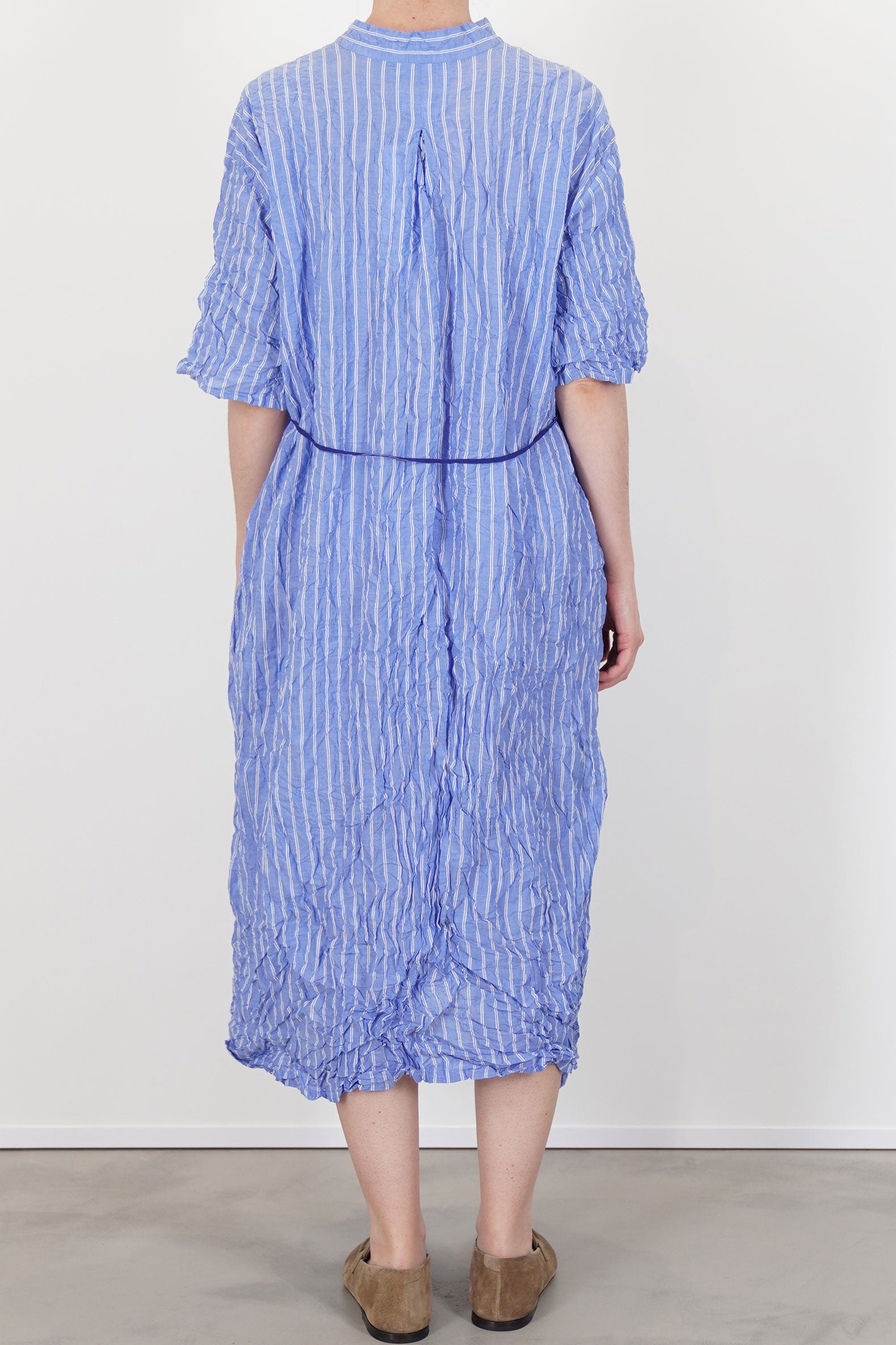 shirring stripe dress saxe blue