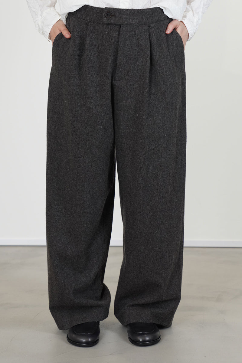 tweed woolen wide pants brown