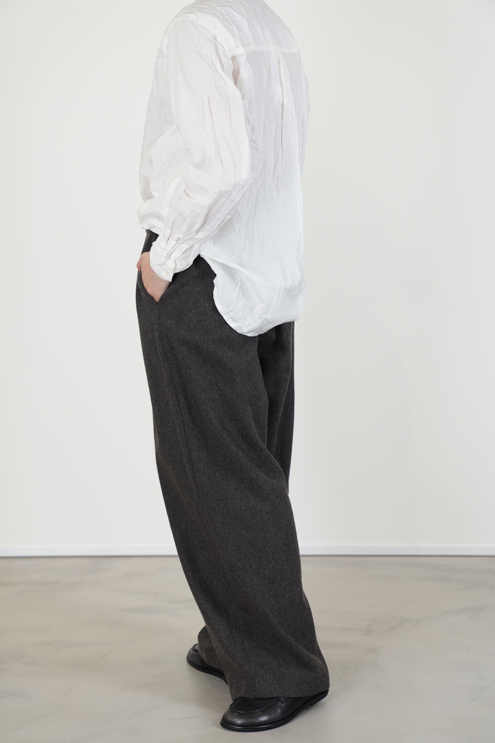 tweed woolen wide pants brown