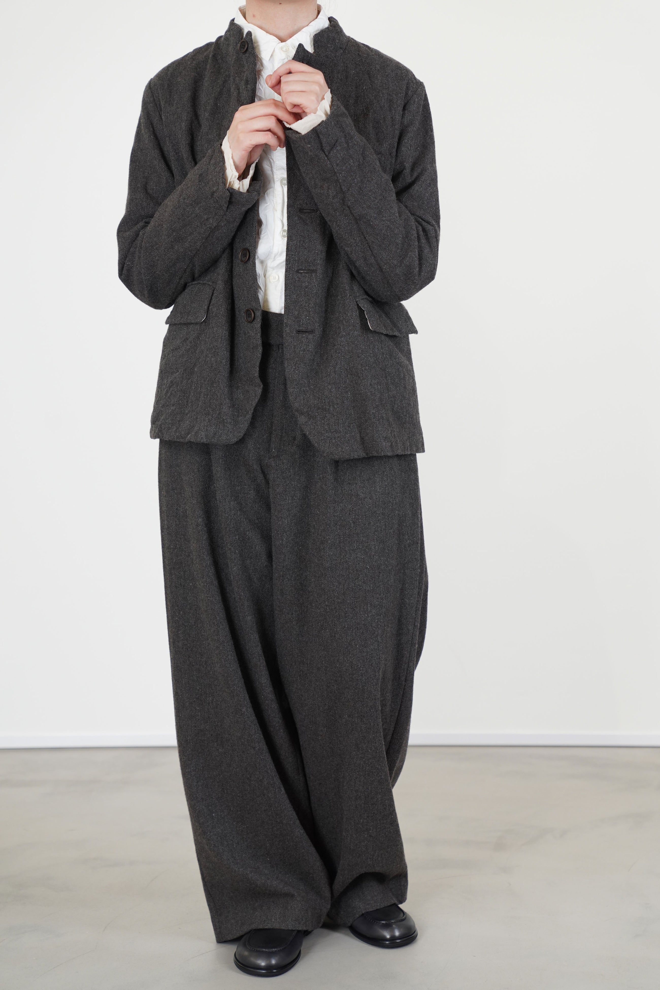 tweed woolen wide pants brown