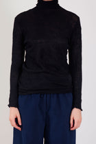 wool gauze crinkle turtleneck black