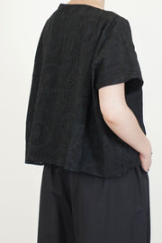 boundy print boat neck blouse black