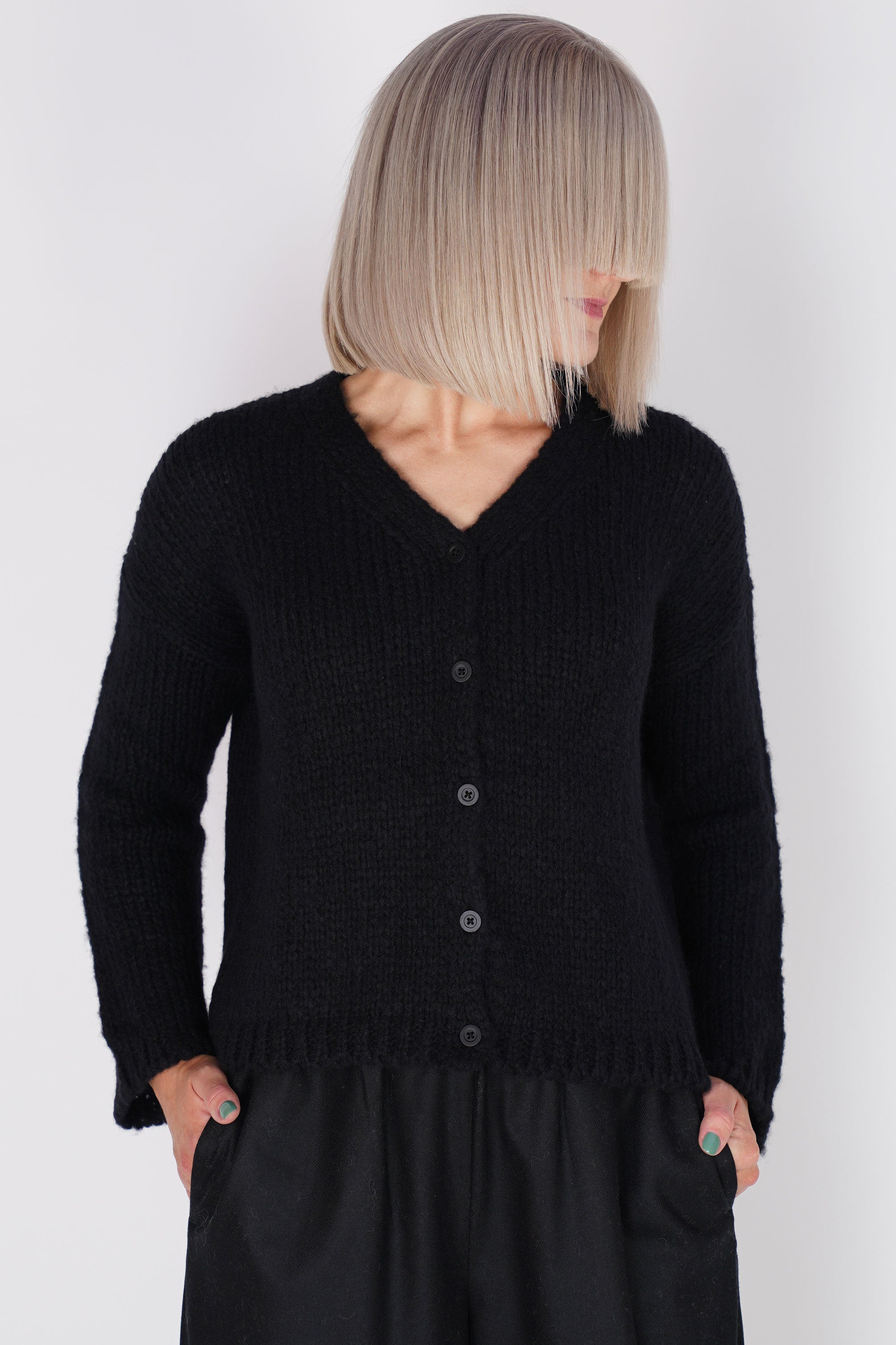 cashmere boxy knit cardigan black