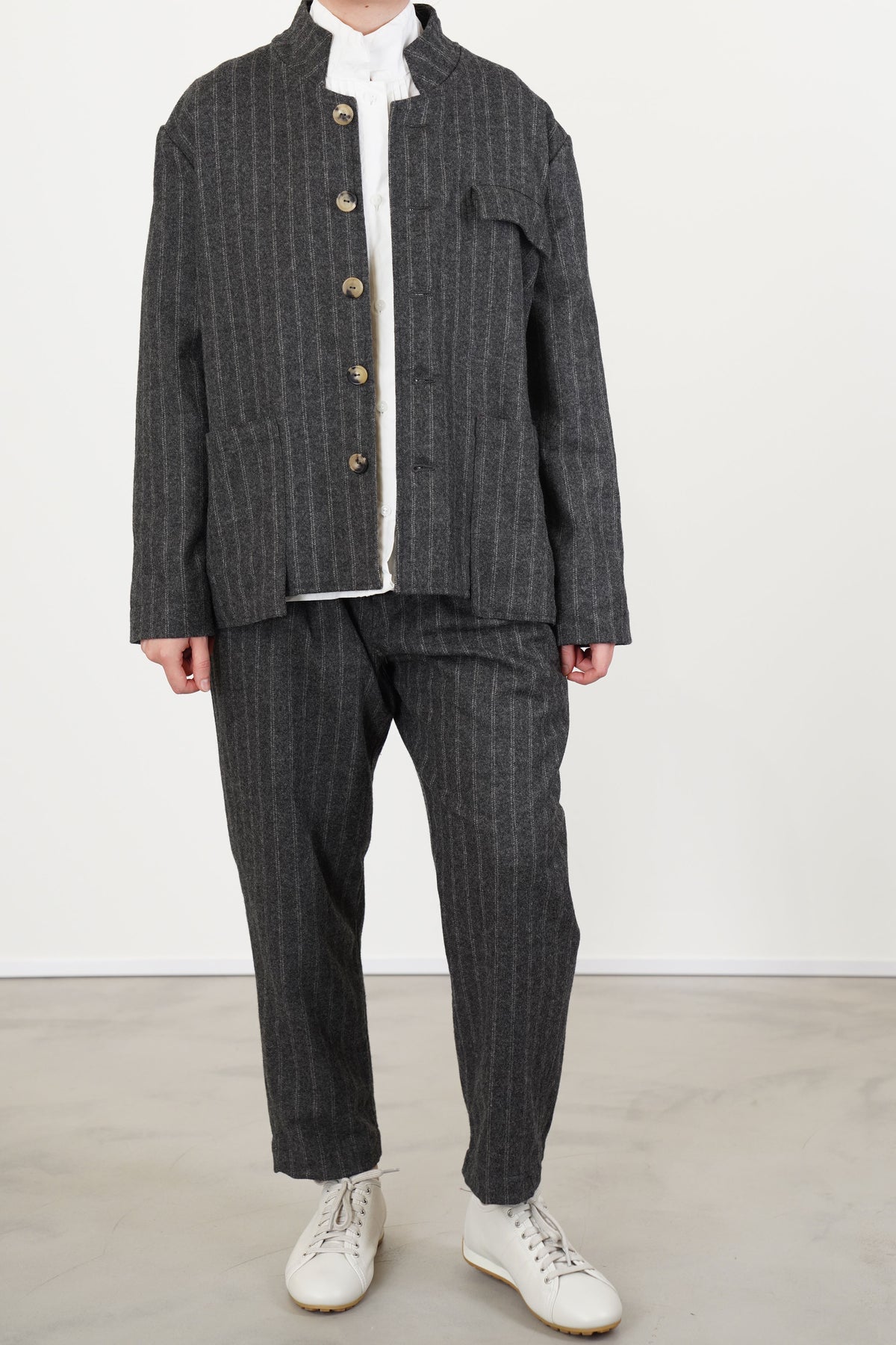 couching pant stripe wool grey