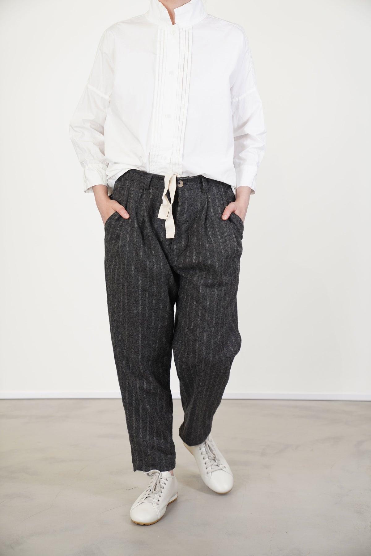 couching pant stripe wool grey