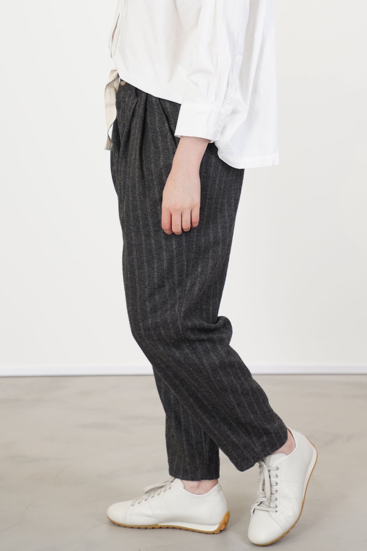 couching pant stripe wool grey