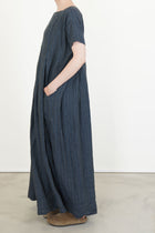 dress pt linen stripe navy