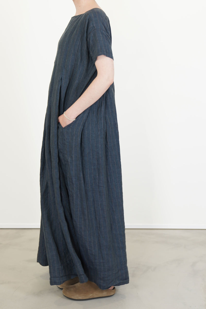 dress pt linen stripe navy