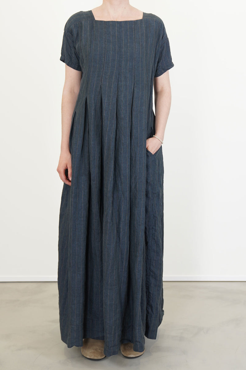 dress pt linen stripe navy